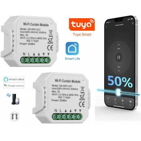 Interruttore Tapparelle Avvolgibili WiFi Modulo per Smart Life o Tuya Tende  2 PZ