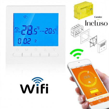 Cronotermostato Termostato Programmabile WiFi Wireless Digitale SETTIMANALE incluso cornice per cassetta 503 IOS ANDROID LCD CA